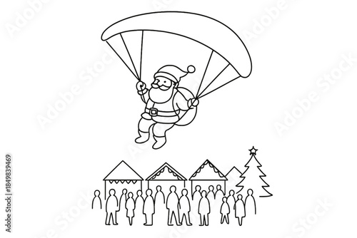 Santa Gliding Over Market.