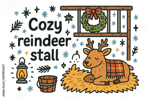 Wallpaper Mural Cozy Reindeer Stall. Cozy reindeer stall. Hand-drawn doodle illustration of Cozy reindeer stall. Reindeer, Torontodigital.ca