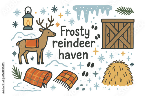 Frosty Reindeer Haven. Frosty reindeer haven. Hand-drawn doodle illustration of Frosty reindeer haven.