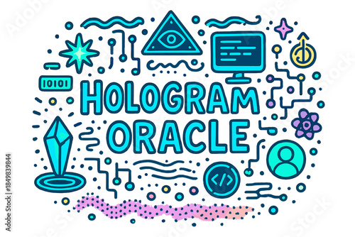 Hologram Oracle Illustration. Hologram oracle. Hand-drawn doodle illustration of Hologram oracle. Glowing