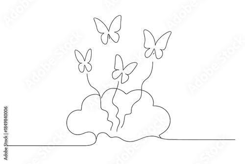 Holographic Butterfly Glow. "Electric mist illuminated by hologram butterflies". Minimalistic one-line drawing