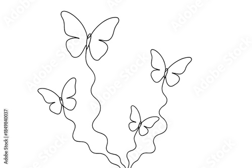 Neon Butterflies on Mist. "Neon spirit butterflies floating in electric mist". Minimalistic one-line drawing