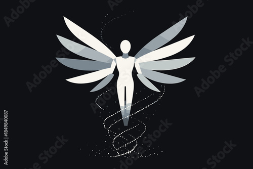 Cyber Seraph Ascent. Cyber seraph ascent. Six luminous wings rotate in layered motion, leaving trails of