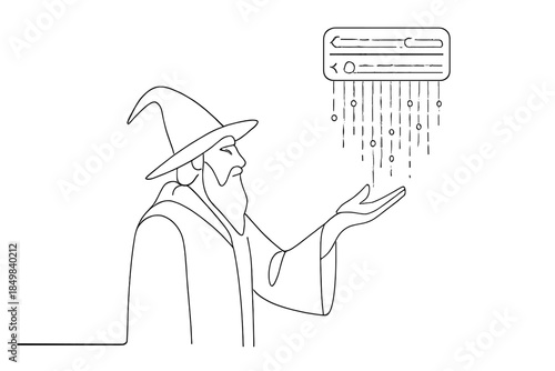 Archmage's Data Spell. "Digital archmage forming spell of cascading data". Minimalistic one-line drawing [of