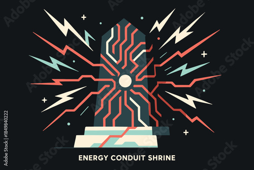Geometric Energy Shrine. Energy conduit shrine. Power flows through geometric channels carved into the