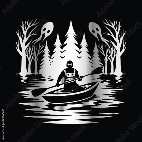 Adventure kayaking logo design.Vector illustration on black background.
Adventure kayaking logo design.kayak on the lake, mountains silhouette in the circle, vector illustration
