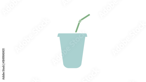 Light Blue Plastic Cup with Straw.