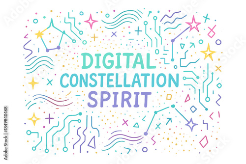 Digital Constellation Spirit. Digital constellation spirit. Hand-drawn doodle illustration of Digital