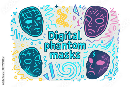Digital Phantom Masks. Digital phantom masks. Hand-drawn doodle illustration of Digital phantom masks. Cyber