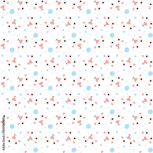 Floating face elements seamless pattern with noses eyes and soft circles