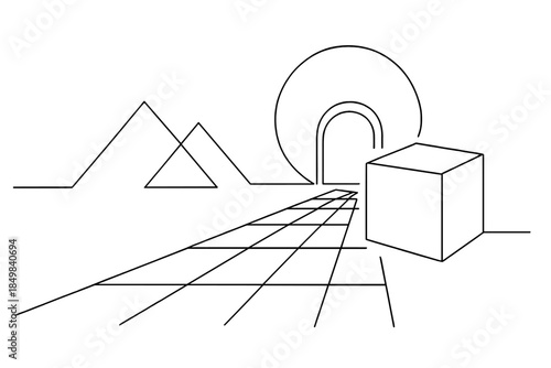 Neon Geometric Cyberscape. "Neon geometric patterns shaping a dreamlike cyberscape". Minimalistic one-line