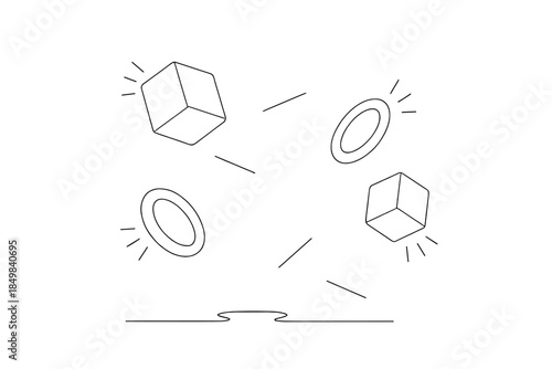 Floating Geometric Forms. "Glowing geometric figures floating in virtual void". Minimalistic one-line drawing