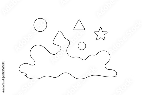 Geometric Dream Nebula. "Virtual dream nebula with floating geometric symbols". Minimalistic one-line drawing