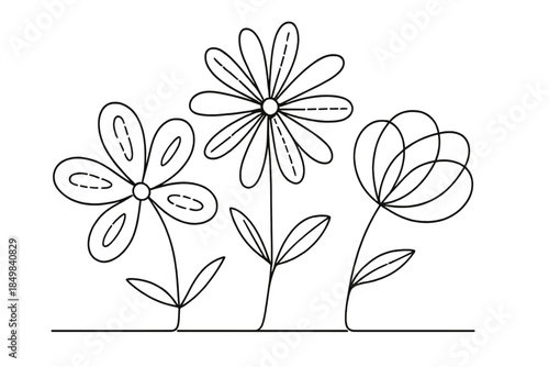 Cyber Floral Minimalism. "Cyber blooms woven with ornamental stitch lines". Minimalistic one-line drawing [of