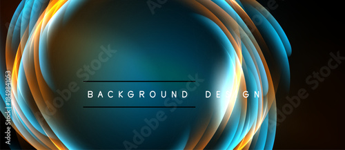 Abstract design features concentric glowing layers. Blue, orange hues create dynamic visual effect. Text reads background design.