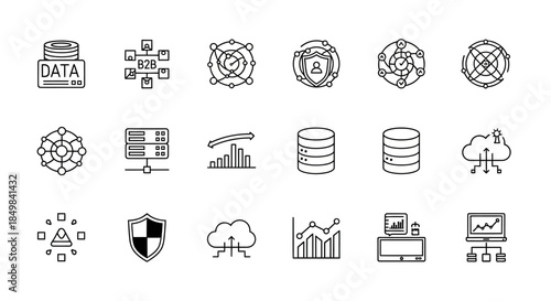 Collection of Data Related Icon Set Representing Technology and Business Intelligence Concepts