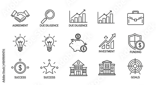 Business and Finance Icon Set for Investments Success Agreement and Goals Achievement
