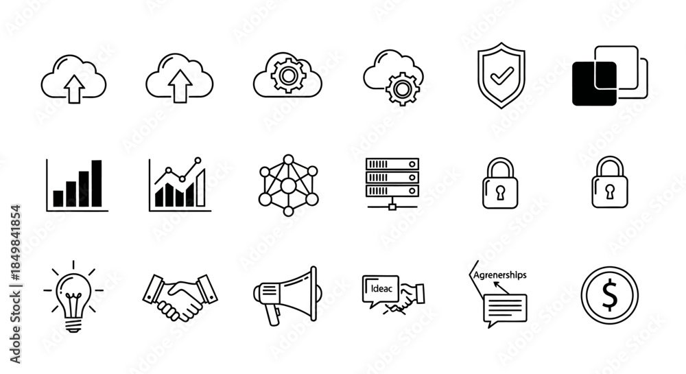 Fototapeta premium Business and Technology Icons: A Versatile Set for Presentations and Web Design Projects