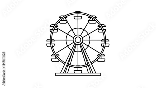 A simple black and white line drawing of a Ferris wheel, a popular amusement park ride, against a plain white background.