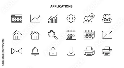 Diverse set of application icons featuring calendar chart email and printer symbols
