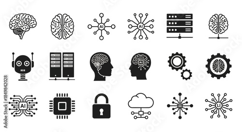 Collection of artificial intelligence related icons illustrating technology advancement