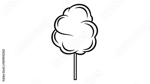 A simple black and white line drawing of a fluffy ball of cotton candy on a stick.
