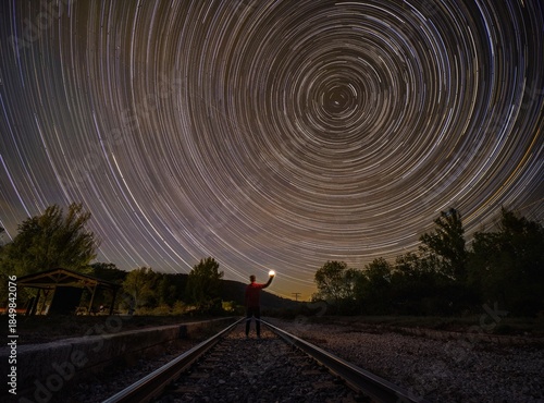 Photography Star Trails Timelapse over night sky in Gredos Spain