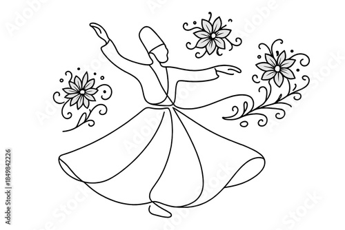Dancer with Ornamental Whirls. "Traditional dancer spinning with glowing ornamental motifs". Minimalistic