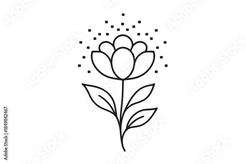 Pixel Glow Blossom. "Pixel-crafted luminous folk bloom". Minimalistic one-line drawing [of a stylized flower