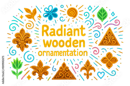 Radiant Wooden Artistry. Radiant wooden ornamentation. Hand-drawn doodle illustration of Radiant wooden