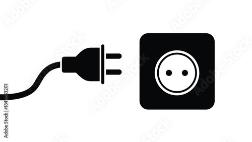 An electrical plug being inserted into a socket on a white background