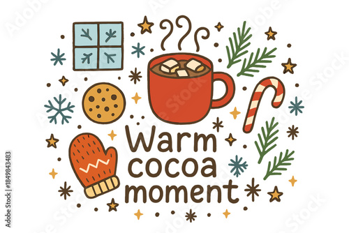Warm Cocoa Delight. Warm cocoa moment. Hand-drawn doodle illustration of Warm cocoa moment. Hot mug,
