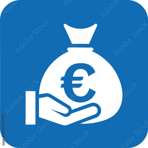 Simple money bag euro icon vector illustration on blue background