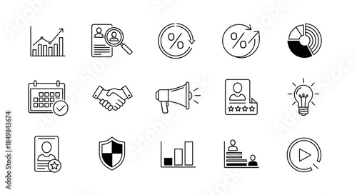 Collection of business and finance icons presenting different concepts and strategies