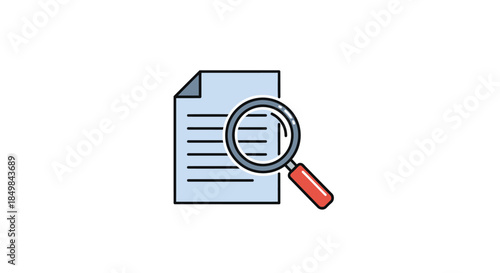 Magnifying glass focusing on document representing analysis and search concept