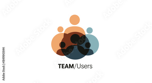 Teamwork and collaboration symbol with overlapping transparent silhouettes forming a community