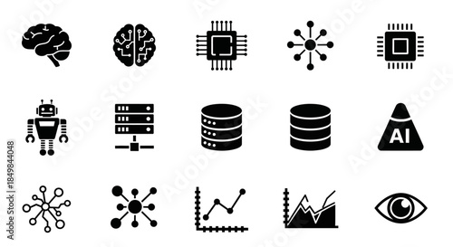 Collection of AI and Technology Icons Representing Machine Learning and Innovation