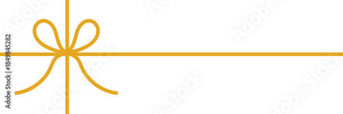 Golden Gift Ribbon Bow Background. Minimal illustration of golden ribbon crossing with decorative bow, symbolizing gift wrapping, celebration, surprise, and festive presentation on white background.

