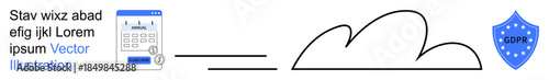 Data privacy, GDPR compliance, cybersecurity, cloud storage, digital data protection, online safety. Shield labeled GDPR, a cloud outline and a document . Data privacy and GDPR compliance concepts
