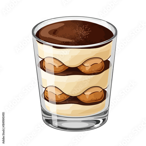 Italian Tiramisu Dessert in Glass Vector Illustration