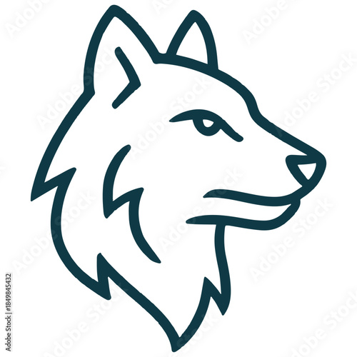 Minimalist line drawing of a wolf’s head in profile, facing right, with clean contours and modern styling.