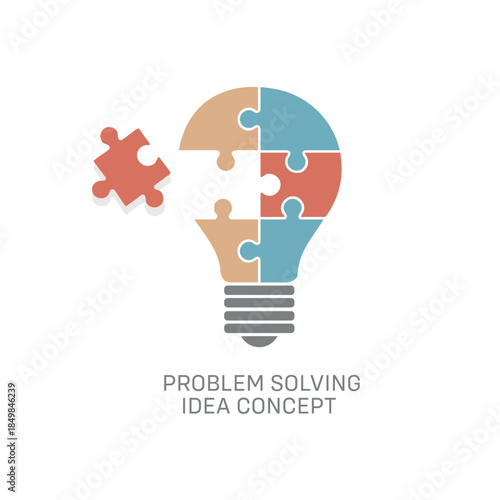 Problem Solving Idea Concept Light Bulb Made of Puzzle Pieces in Minimal Flat Vector Style