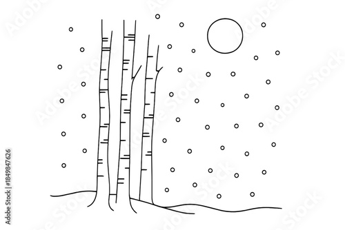 Moonlit Birch Snowfall.