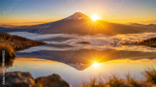 富士山　初日の出　お正月　ai生成画像

