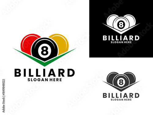 Billiard ball with Abstract billiard table corner simple logo design. Billiards logo vector template