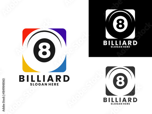 Billiard ball with square logo design vector template, Billiards simple icon design vector
