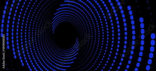 Blue abstract background with glowing circles. Swirl circular lines pattern. Geometric spiral. Twirl element. Modern graphic design. Futuristic technology concept. Vector illustration