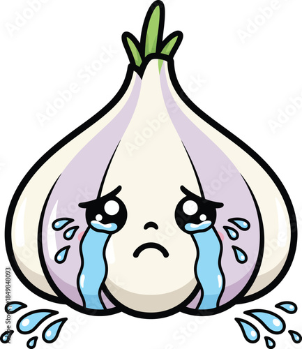 Sad onion crying with tears, emotional vegetable character