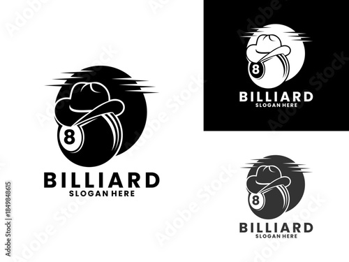 Billiard cowboy logo design vector template, Billiards logo with Cowboy hat icon vector