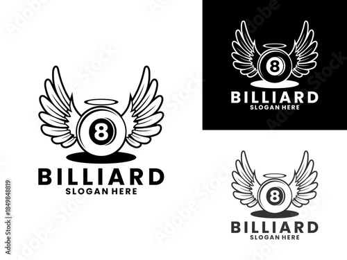 Billiard with wings logo design vector. Billiards sport club logo icon template